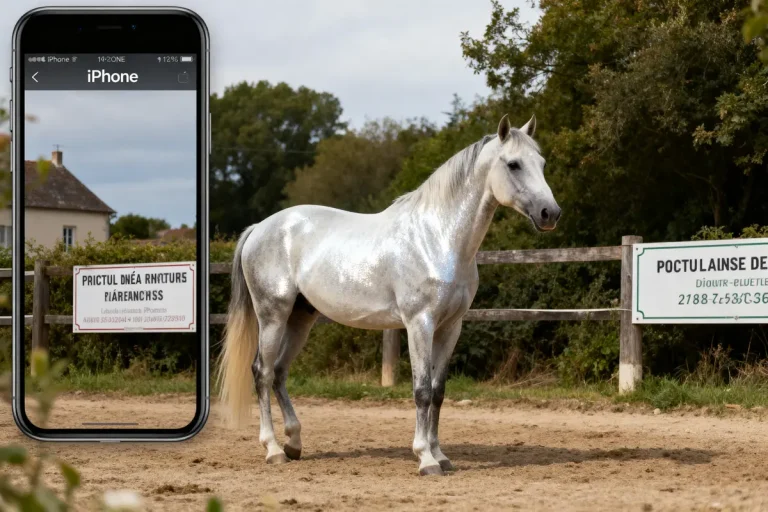 Un élégant cheval blanc considéré comme le plus beau cheval du monde dans un paddock.