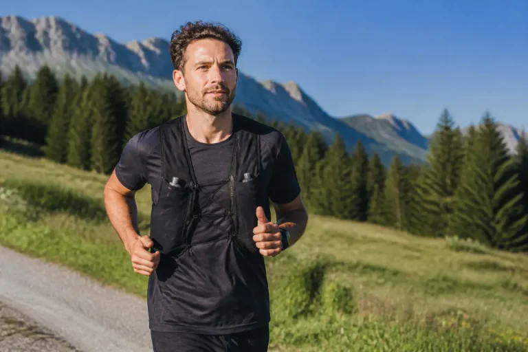Homme courant en montagne, entraînement d'endurance fondamentale en zone 2 pour améliorer la performance