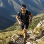Coureur en montagne illustrant l'endurance info avec paysage vallonné en arrière-plan